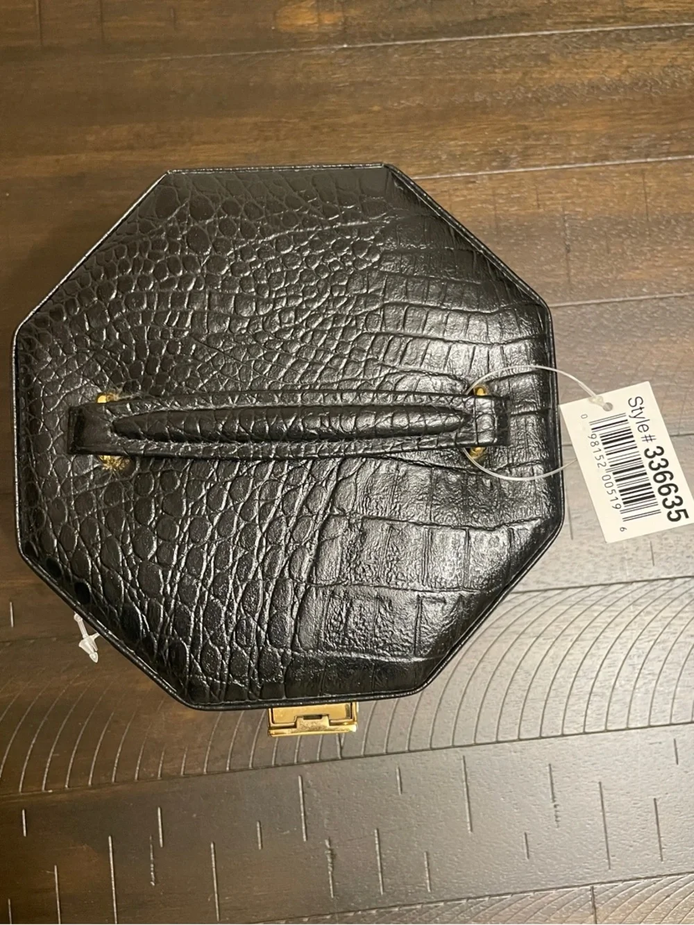 Wolf Designs Octagon Jewelry Box Black Faux Croc Locking Case With Mirror